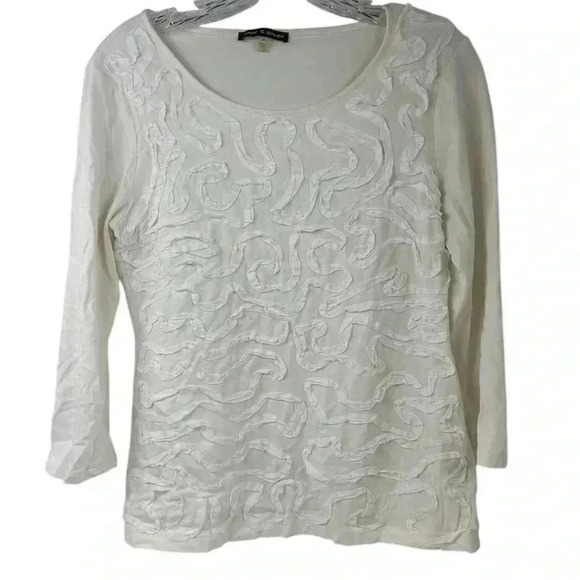 Cable & Gauge Women's M White Long Sleeve Swirl Design Blouse - Picture 1 of 7
